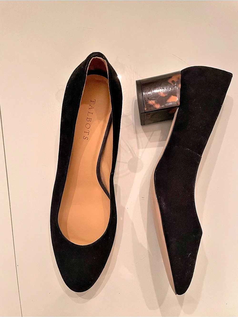 Talbots Black Leather Block Heel Pumps US 10